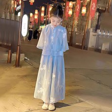 女童套裝夏裝中國風新款小女孩新中式洋氣時髦唐裝古風漢服兩件套