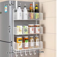 주방 냉장고 옆 수납 정리 단층 걸이 선반 다층 다용도 조리도구, 1칸, 1x1m, 화이트 삼층 대형 후크 포함