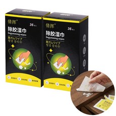 파파페피 스티커 테이프 끈적이 제거제 일회용 티슈형 개별 포장 36매, 2개