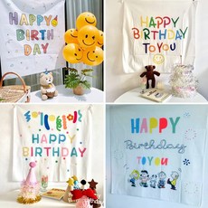 생일 가랜드 포스터 현수막 패브릭 고급원단 파티 용품 장식 해피벌스데이 happy birthday 찰리 스누피, 풍선가랜드
