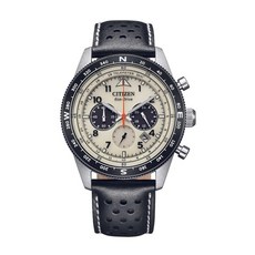 CITIZEN Eco-Drive 飛行員計時腕錶 皮革錶帶