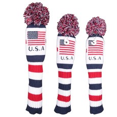 3개/세트 USA 니트 폼폼 골프 클럽 드라이버 페어웨이 우드 헤드 커버 1 3 5, 3개/세트 USA 니트 폼폼 골프 클럽 드라이버 페어웨