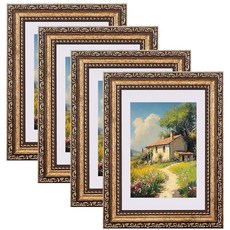 Eletecpro 12.7 x 17.8cm(5 x 7인치) 사진 프레임 4개 세트 유리가 있는 빈티지 골드 사진 프레임 매트 포함 10.2x15.2cm(4x6인치) 사진 디