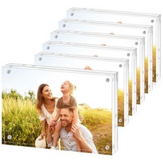 Fixwal 10.2x15.2cm(4x6인치) 사진 액자 6팩 아크릴 자석 책상이 있는 투명 양면 143926, 5x7