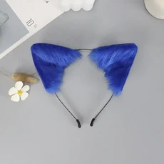 귀여운 동물 봉제 여우 고양이 귀 고딕 머리띠 로리타 귀 머리 장식 모피 인공 코스프레 크리스마스 헤어, 10 Blue