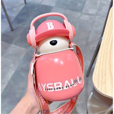 야구곰돌이 316 스테인리스 텀블러 머그 빨대 러블리 휴대용, A. 피치 핑크 일반 뚜껑, A. 450ml