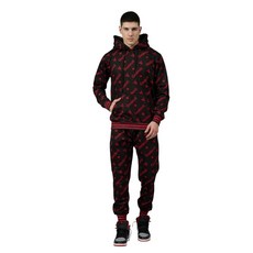 Go Devil 남성용 올 오버 프린트 레드 블랙 후드 및 스웨트팬츠 풀오버 수트 투피스 의상 세트 레드-블랙. 4XL_116897
