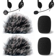 PAGOW 미니 마이크 윈드스크린 퍼리 커버 고밀도 헤드셋 라발리에 소음 감소를 위한 라펠 2개, Foam+Furry(4pcs)