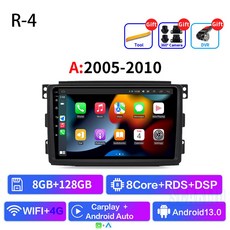 무선미러링어댑터 Smart Fortwo 451 2005 - 2010 2010-2015 멀티미디어 GPS 네비게이션 DSP RDS 4G SWC CarPlay 2Din 9 인치 안드로, R-4 8GB 128GB A