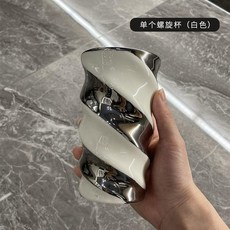陶瓷螺旋漱口杯 刷牙杯 家用高顏值情侶牙具杯, 1個, 螺旋盃 白銀, 白銀