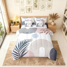 Erosebridal Boho 핑크 블랙 골드 퀸 이불 세트 시트 포함 추상 미드 센추리 7피스 침구 성인용 미니멀리스트 미적 기하학적 침대 가방 모던 보헤미안 시크 18334, 핑크와 블루