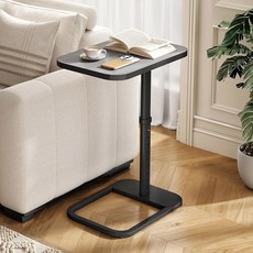 키트스토락 TV 트레이 테이블 조절 가능한 높이 및 플립탑 둥근 금속 모서리 소파 침대 의자 거실 식사 저녁 식사 또는 노트북을 위한 C자형 엔드 사이드 테이블, Dark Gray, Standard
