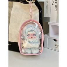 Skullpanda SP 冬日樂章系列 PVC 透明防塵防雨收納包 外出包 保護套, 1個, 粉(包+鑰匙扣),No Doll-15*10*6cm
