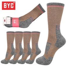 BYC 여성 쿠션 장목 등산양말 5켤레, 1세트, 베이지