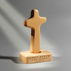櫸木禱告十字架擺件 手持兩用 圓弧造型, 櫸木十字架-圓弧款(牛皮紙盒裝), 天然色