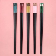 親子合金筷子3雙裝4家用防滑寶寶短小孩分人標志家庭筷一家三口四筷子環保筷防滑筷子耐熱筷子餐具用品, 5色長）爸+媽+粉貓+黃貓+長熊, 1個