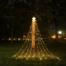 LED五角星流水瀑布燈 聖誕節庭院裝飾 拖尾流星燈 戶外星星氛圍燈串 耶誕節裝飾, 1個, 暖光,350LED五角星瀑布燈（美規）