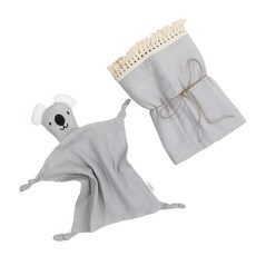 Runzhuoyang 태슬 달린 면 모슬린 아기 담요 코알라 러비 안전 부드럽고 통기성이 좋은 아기방 장식 신생아 유아 유아용 수유 커버 119.4 x 119.4cm47 4, 회색