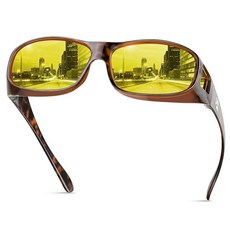 Suoso 야간 운전 안경 오버 안경 남성용 여성용 편광 눈부심 방지 야간 시야 안경 HD 옐로우 렌즈, C03-유광 톨토이즈쉘