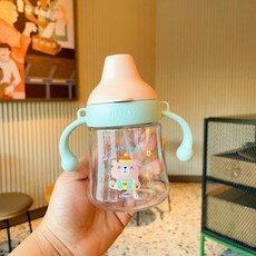 嬰幼兒學飲杯 便攜卡通兒童水杯 寶寶牛奶杯 附揹帶, 綠色340ml K973, 1個, 340L