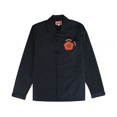 KENZO POP 字母印花LOGO大小海棠花棉質尼龍混紡教練外套(黑)