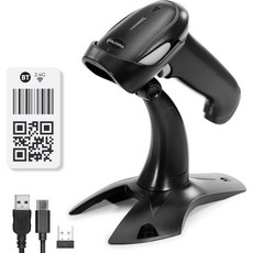 바코드 스캐너 리더기 볼코라 무선 블루투스 QR 코드 USB 휴대용 핸드헬드 스탠드 포함 태블릿/폰/PC 연결 1D 및 2D 재고 심볼 소매점 창고용, Black