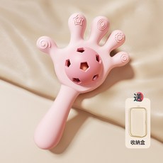 嬰兒手搖鈴玩具0到1歲寶寶抓握訓練36月以上新生幼兒可咬牙膠, 手掌牙膠：櫻花粉【送收納盒】:1個, 1個