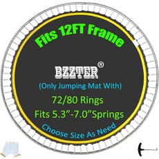 Bzzter 트램펄린 매트 12피트 지름 프레임 장착 10줄 스티칭 풀 훅 및 장갑 교체, Fit 12FT Diam, Φ123.2" Dia & 72