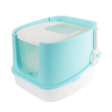 Golden Cat黃金貓 掀蓋式雙門全封閉貓砂盆 貓便盆 貓砂 豆腐砂, 藍, 1個