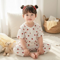 몽실이 프린트 헨리넥 7부상하복 여름 여아 남아 홈웨어 실내복 외출복 프린트