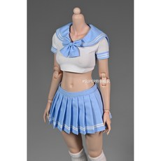 1/6比例女兵人偶短版JK制服百褶裙12寸可動女素體服裝模型非真人, 1個, 白淺藍短水手服+百褶裙