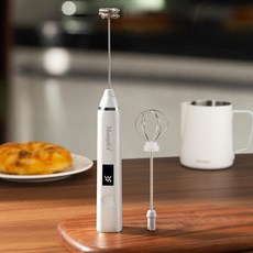 無線電動奶泡器打蛋器二合一，手持牛奶咖啡攪拌棒，輕鬆製作綿密奶泡, 白色-數顯打奶器【三檔調節 強勁動力】