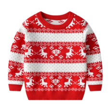 女童麋鹿圖案圓領長袖針織衫 B117