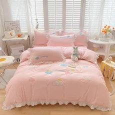 이불커버세트 침구 겨울 호텔식 침대 화려한 구름 침구 세트 공주 스타일 러플 이불 커버 지퍼 클로저 포