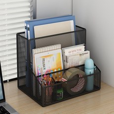 鐵藝書架辦公桌置物架，桌面文件收納盒，四格文件夾多功能書本整理架，台灣發貨, 雅典黑30*25*25,無規格, 1個