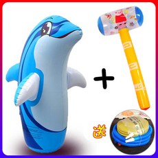 台灣出貨 大號95cm充氣恐龍不倒翁玩具兒童PVC氣球健身卡通拳擊禮品, 80cm海豚+打氣筒+65cm錘, 1個