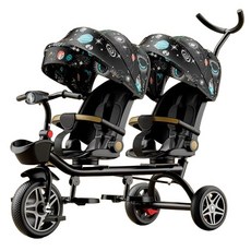 쌍둥이자전거 삼륜 드라이시클 등하원 쌍둥이 푸시카, H. 스페이스 블랙 (전후 조절), 1개