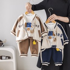 男童春秋季套裝兒童男孩休閒卡通棒球服三件套