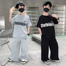 모던 루즈핏 반팔 긴바지 주니어 상하세트 초등학생 와이드 트레이닝 외출복