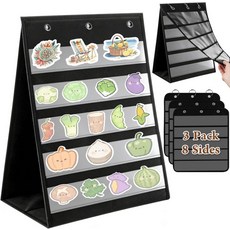 탁상용 포켓 차트 14x17인치 3페이지 플립 디자인 8면 휴대용 스티커 디스플레이 스탠드 옥스포드 원단 교사용 정리함 교실 홈스쿨 및 교사 용품특허 출원 중