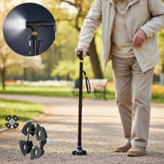 하시모 초경량 네발 4발 라이트 노인 어르신 지팡이, 1개, 블랙