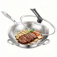 Majesun 무코팅 프라이팬 304티타늄 스테인레스 논스틱 인덕션 가스레인지 겸용, 1개, 34cm