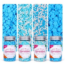쿠키 장식 Sujoygar 식품 등급 50g/병 식용 스프링클 케이크 장식 컵케이크 토퍼 케이크 장식 컵케익 베이킹용 스프링클, 블루 화이트