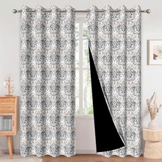 Baocicco 그레이 옴브레 암막 커튼 213.4cm(84인치) 침실용 - 다마스크 패턴 단열 에너지 절약 그로밋 커튼 거실용 패널 2개 세트 너비 106.7cm x 길이