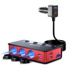 BESTEK 9 in1 담배 라이터 스플리터 180W 3소켓 PD36W/65W 담배 라이터 어댑터 및 QC3.0 18W 충전 포트 대시 캠 GPS 아이패드/노트북/휴대폰, 180W Cigarette Lighter Splitte, 1개