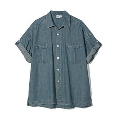 [파르티멘토] 워시드 데님 롤업 하프 셔츠 블루