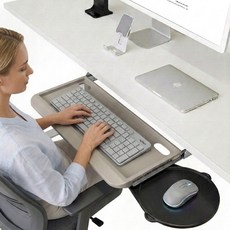 슬라이딩 키보드 트레이 책상 거치대 사출 레일 받침대, 1개, 그레이 KB-500-2 원형 마우스