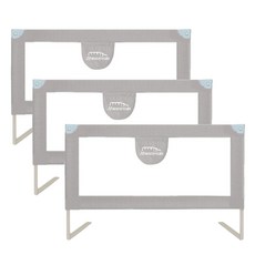 Mommywant 可愛卡通床護欄3片U型, 亞麻灰3片U型