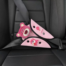 車載便攜式兒童安全坐墊 適用6個月-2歲寶寶 六點式防護透氣舒適 草莓熊粉色, 草莓熊粉色-三角固定器