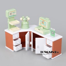 미니어처 편의점 선반 슈퍼마켓 음식 스낵 음료 냉장고 장난감 장식품, 6_목재 카운터, 1개